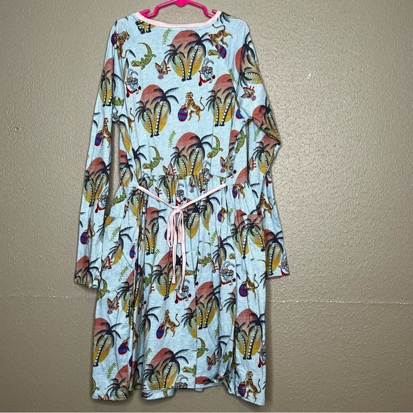 Paper Wings Girls XL Long Sleeve Dress Orgaic Cotton Bunny Tiger Palm Tree Print - Picture 8 of 8